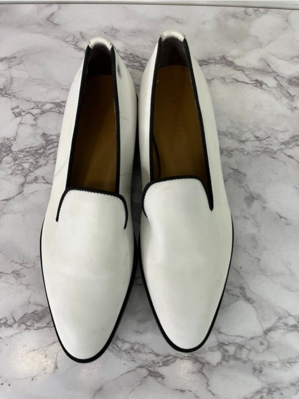 Everlane Modern Smoking Loafers White with Black Trim Women's SZ 6